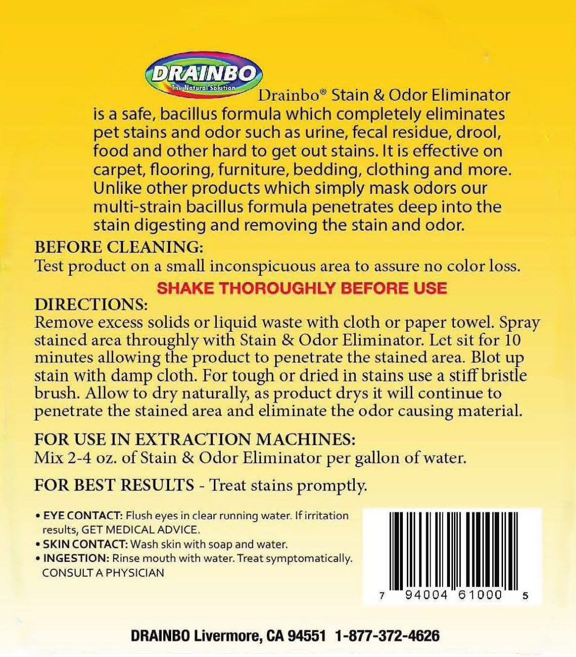 Drainbo® Natural Pet Stain & Odor Eliminator